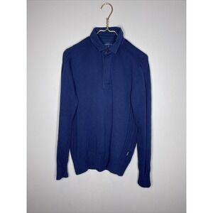 Mens Barbour Navy Blue Knit‎ Collared Pullover Cotton Sweater Small S